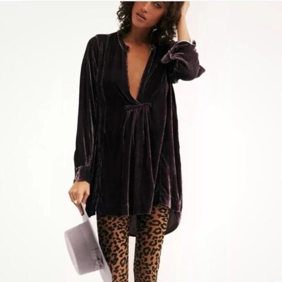 CP Shades x Free People Red Velvet‎ Tunic Dress Mini Silk Blend Size S Small - Picture 2 of 10